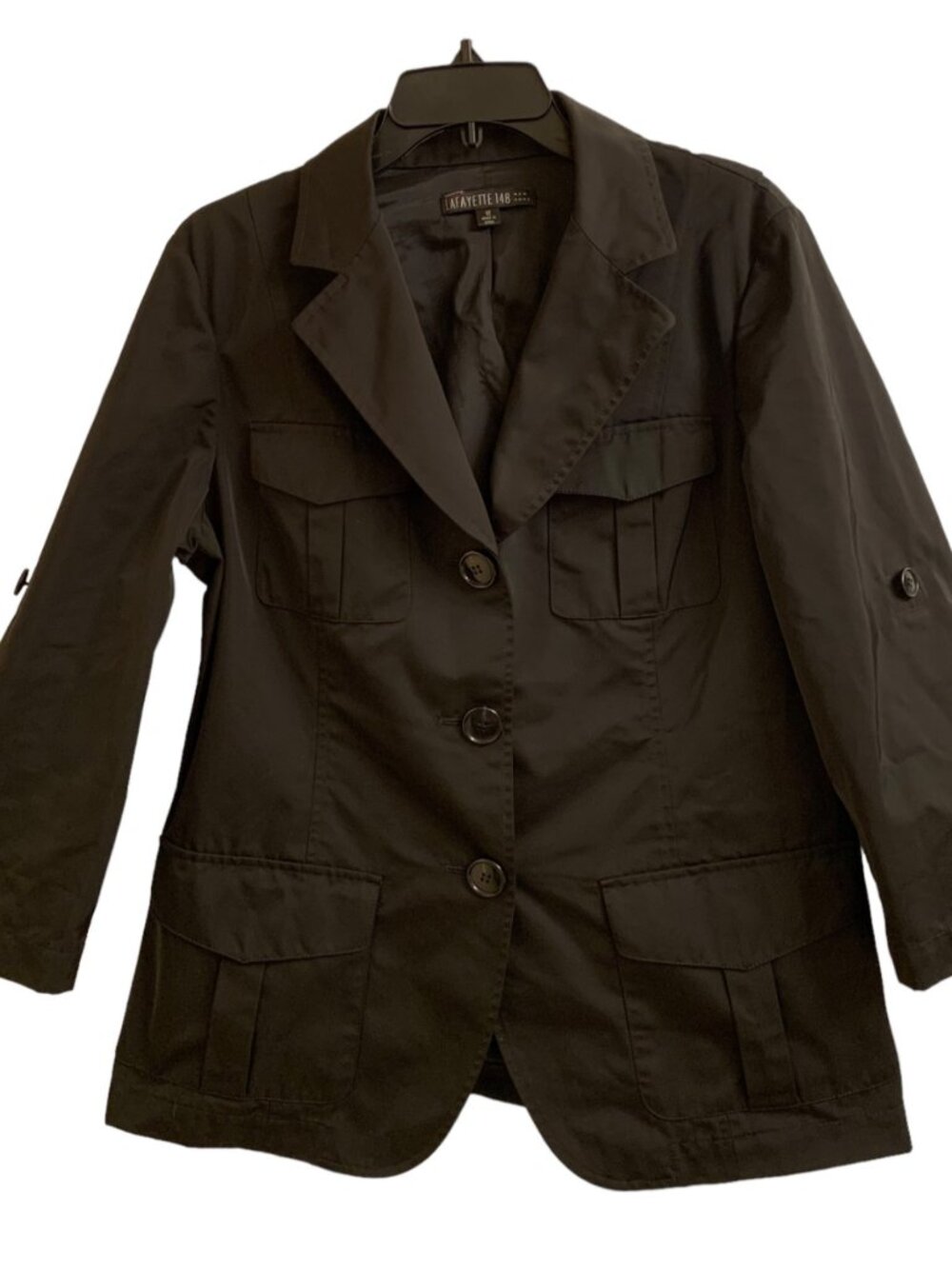 Lafayette 148 New York Womens Rain Jacket Size 12 Black  Button Closure Multiple